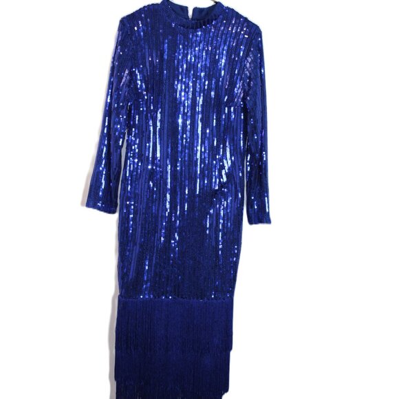Coloiura Elegant Sequin Tassel Bodycon Midi Dress Blue Size Med - Picture 6 of 15